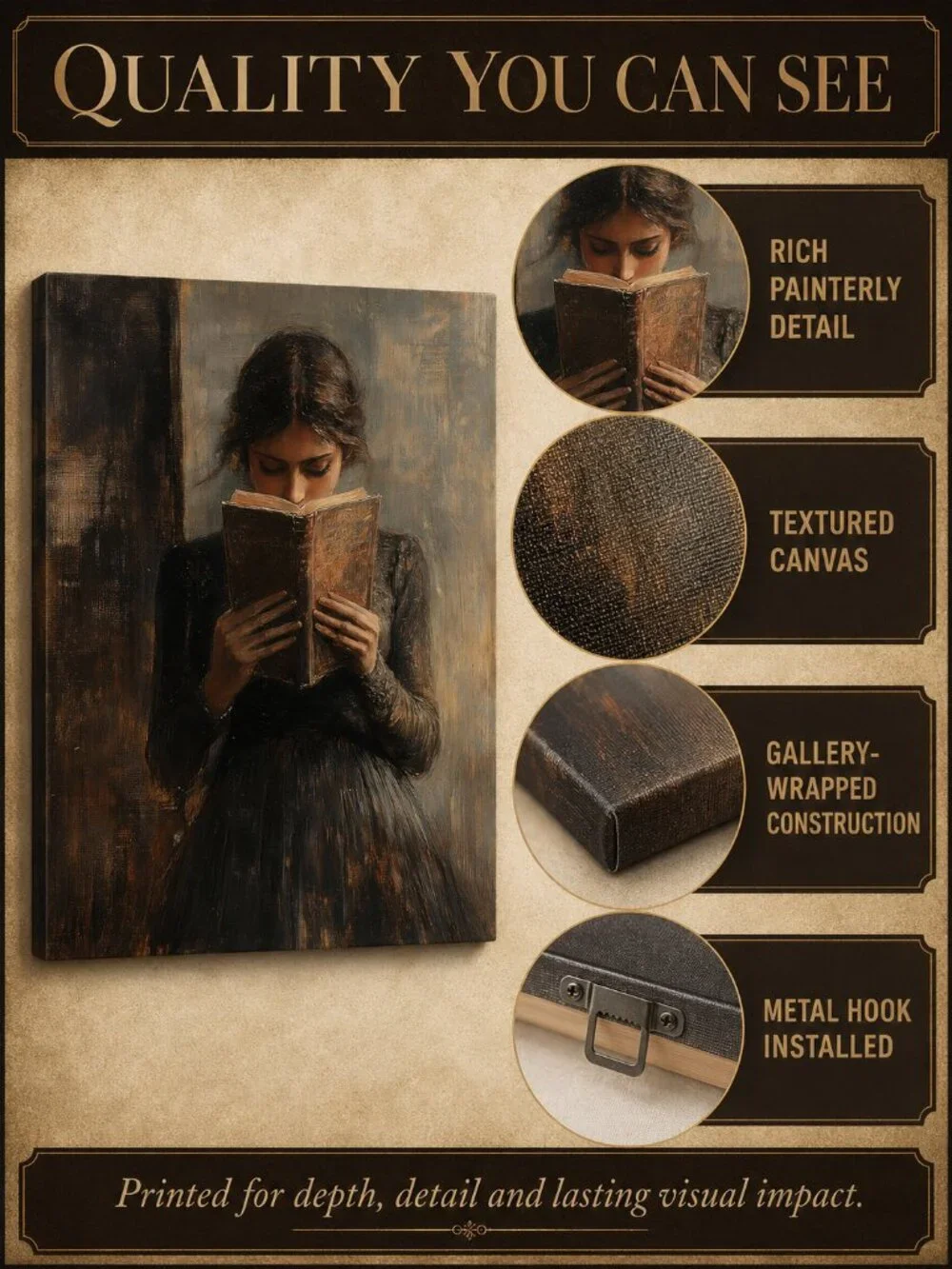 Dark Academia Victorian Woman Reading Canvas Wall Art 16x24
